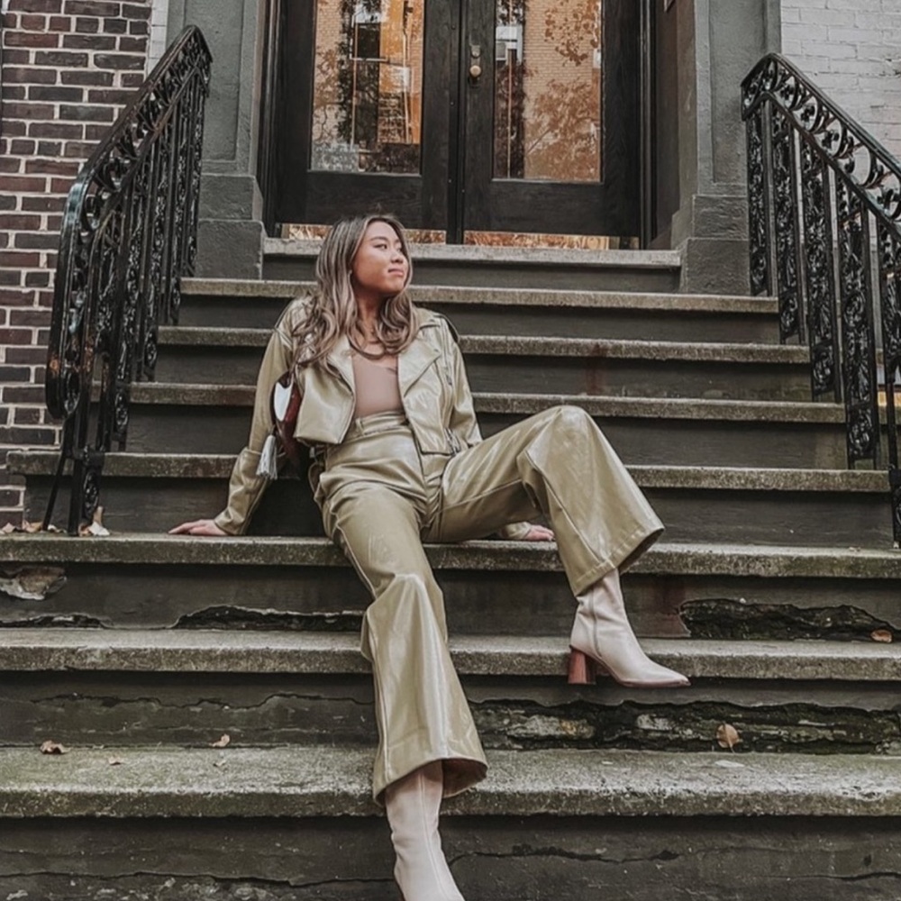 Danielle Bernstein green leather jacket & pants
We wore what